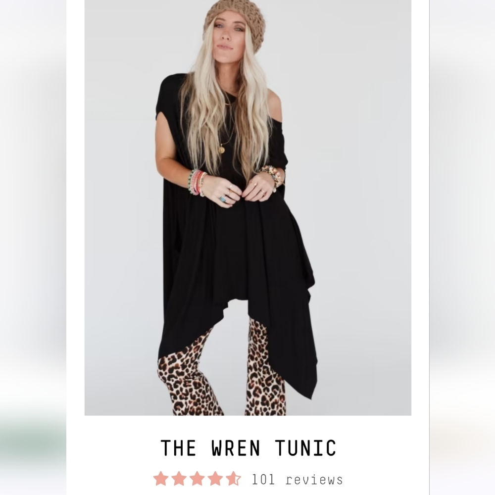 Three Bird Nest brand Black Tunic Wrap Boho Top "The Wren"